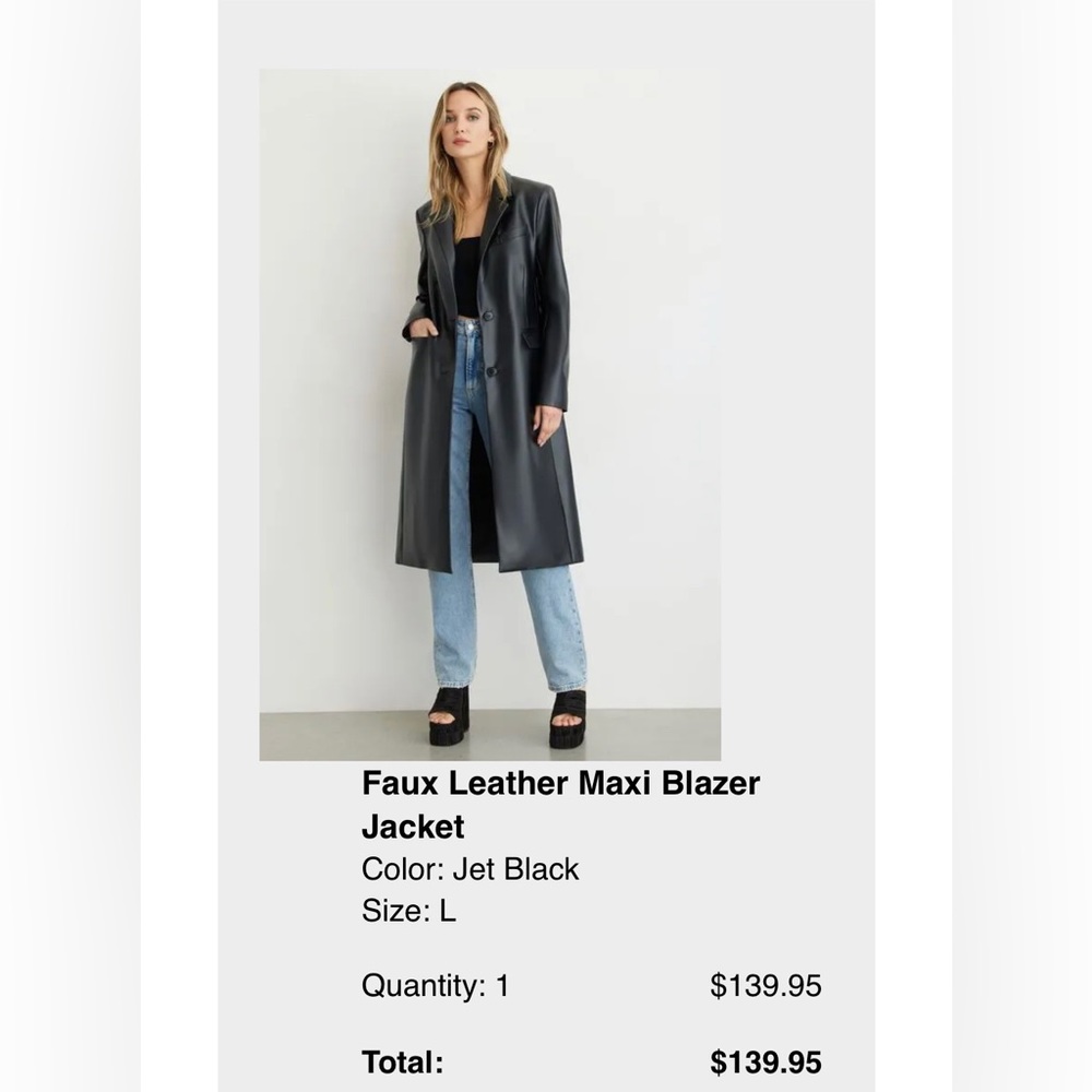 dynamite faux leather maxi blazer jacket